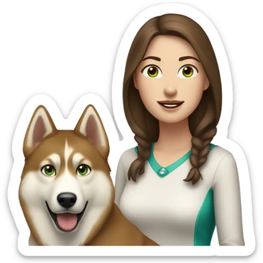 White Woman hair brown and bleus eyes and golden Husky With green eyes sticker