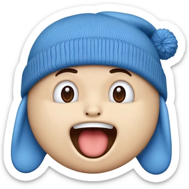 Blue emoji with mouth to withBeanie  sticker