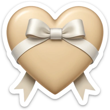 beige heart with white ribbon sticker