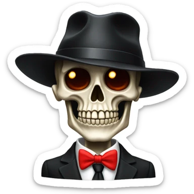 Skeleton wearing a black suit and red tie with a black hat  sticker