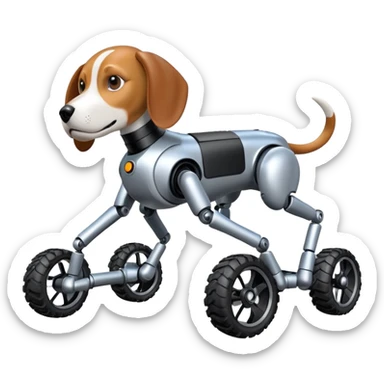 Very fast and sporty jumping racing Boston Dynamics robot beagle Sherlock Holmes robodog with large 8 off-road wheels for feet  sticker