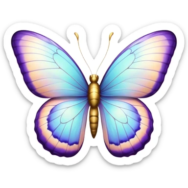 Beautiful and Majestic Butterfly Portrait Emoji, Head and body rendered in serene repose with a gentle, content smile, showcasing a delicately patterned form with softly shimmering wings and eyes peacefully closed in tranquil repose, Simplified yet exquisitely endearing features, highly detailed, glowing with a soft, drowsy pastel light, high shine, relaxed and utterly noble, stylized with an air of timeless natural beauty, soft glowing outline, capturing the essence of a majestic butterfly that embodies the pure enchantment of nature! sticker