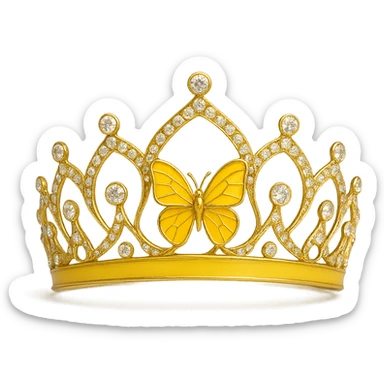 butterfly crown with a yellow base, a single butterfly in yellow enamel, sparkling gems sticker