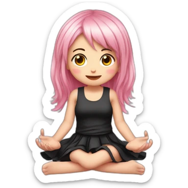 Full body Front view curvy emo girl pink hair sits on the floor straight view hands up black skirt белые трусики полосатые рваные чулки sticker