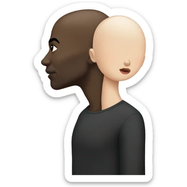 White girl dark hair kissing bald black man sticker