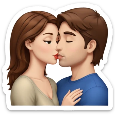 Naked brown hair woman kissing naked guy sticker