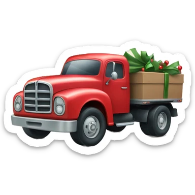 A little red truck hauling a Christmas tree sticker