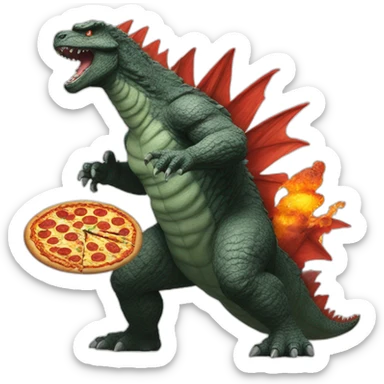 godzilla fighting for pizza sticker