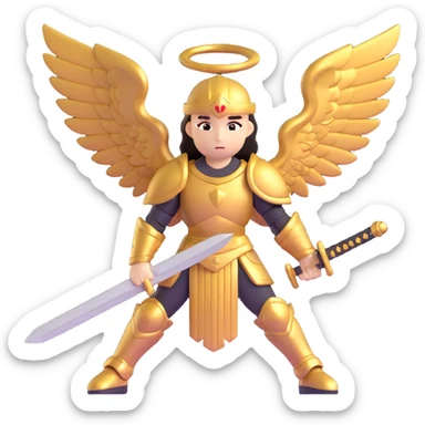 warrior angel with sword and golden armor sticker