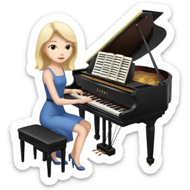 woman playing piano while her cat sits on top of the piano sticker