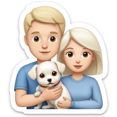white male and female couple holding little white dog sticker