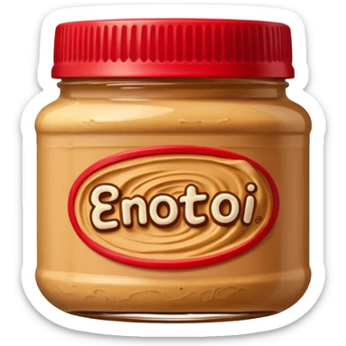 small clean transparent jar of peanut butter with creamy golden-brown swirl inside, simple brown or red lid, no label, rich thick natural texture, soft lighting, subtle shadows, emoji scale, optimized for clarity and detail at small size sticker