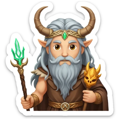 Horned god Veles with long hair and beard, and with a magic staff in his hand sticker