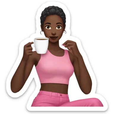 Young aesthetic black gilrl with pink clothes drinking coffee  sticker