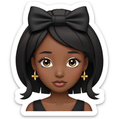 Adult woman with black cute  cut with a black top and a bow on her head with long lashes sticker