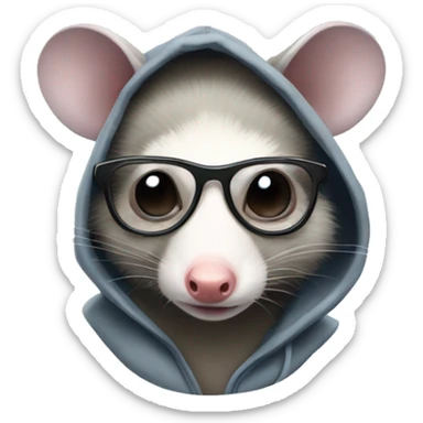 Opossum wearing glasses and hoodie sticker