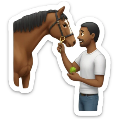a man explaining hashtags to a horse sticker