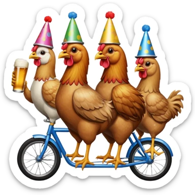Ten chickens on a partybike while drinking beer sticker
