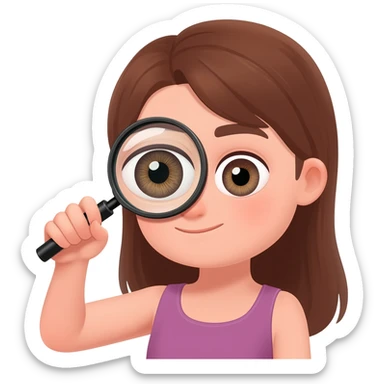 girl investigating eye with magnifyingn glass sticker