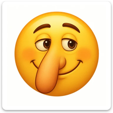 Create a yellow smiley face emoji with a nose exactly like the reference image. Match the facial expression and style, but as a classic emoji face in the style of classic yellow emojis. Add a slight blush to the cheeks. sticker