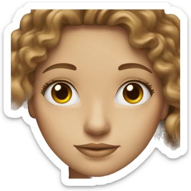 a white woman with hazel eyes and long curly wavy brown hair sticker