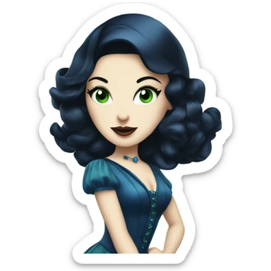 Burlesque dancer wearing blue with black hair, pale skin, and green eyes in a dark blue vintage costume dancing sticker