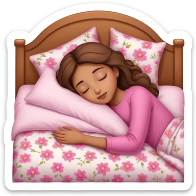 light brown girl beautiful finish sleeping on her bed with pinky floral design  sticker