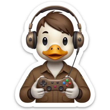 Gamer duck playing first person shooter game sticker