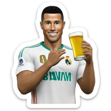Homère bois une bière avec Ronaldo Nazario sticker