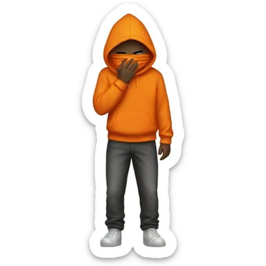 boy with orange hoodie covering face sticker