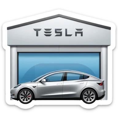 A Tesla Model Y parallel parking in front of a store, from above sticker