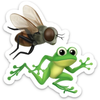 A fly screaming from a frog chasing him. sticker