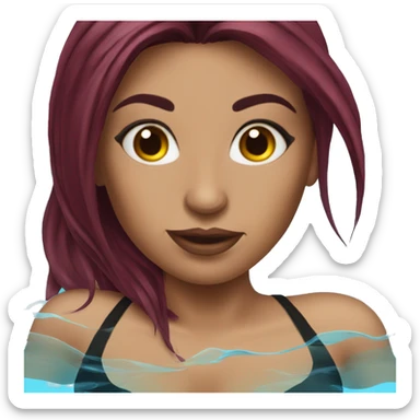 Beautiful tattooed  burgundy long haired woman swimming in a pool sticker