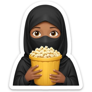 a burka cover eyes holding a bucket of popcorn sticker
