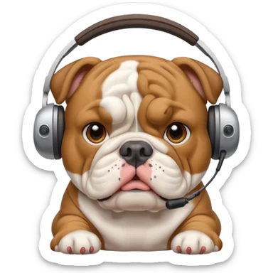 english bulldog with headset ready to assist sticker