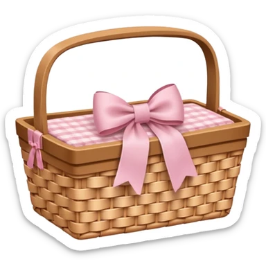 empty picnic basket with a soft pink bow, natural woven texture sticker