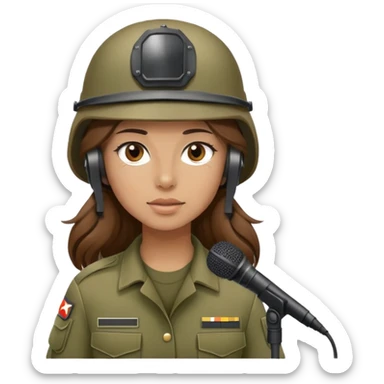 Soldier girl long brown hair army helmet with mic sticker