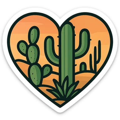 heart with a desert cactus theme, clean digital illustration sticker