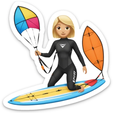 Kiteboarding blond ladie showing kite and board sticker