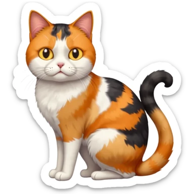 full body colourful calico cat with skinny head and fat body with an anxious face sticker