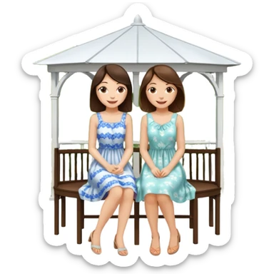 Two brunette women sitting on a white gazebo sticker