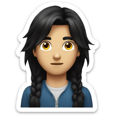 Long black hair teenager boy serious face sticker