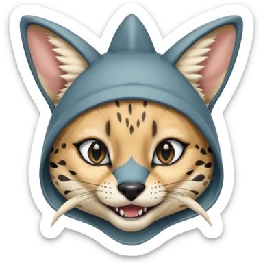 Wearing shark hood serval meme eye wink sticker