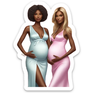 Realistic Photo of 2 Victoria secret models pregnant posing with flowers sticker