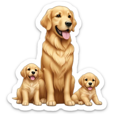 mom golden retriever with her little puppies sticker