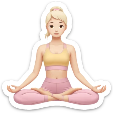 pastel beige pink yellow tones, soft grain texture, no background, minimal flat design, relaxed young woman doing yoga pose, gentle feminine mood, cozy pinterest aesthetic sticker