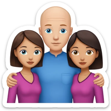 Bald white man blue eyes in love with Filipina woman 2 young Filipina girls sticker