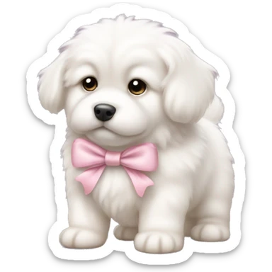 fluffy fat white puppy with pale pink bow sticker