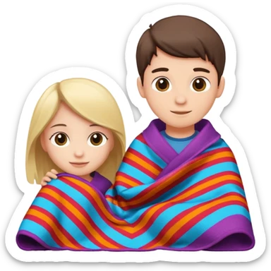 Boy and girl selling blanket sticker