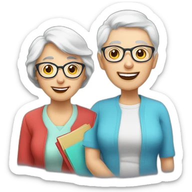 Seniors together with older lady teacher sticker